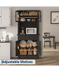 gaomon 72 Tall Kitchen Pantry Cabinet, Hutch Bar Cabinet with Microwave Stand, Cupboard Drawers Glass Doors for Dining Room