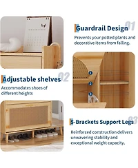 gaomon Natural Rattan Shoe Storage Cabinet,Hidden Shoe Rack Cabinet with 2 Flip Drawers, Mirror and Adjustable Shelves for Entryway, Hallway