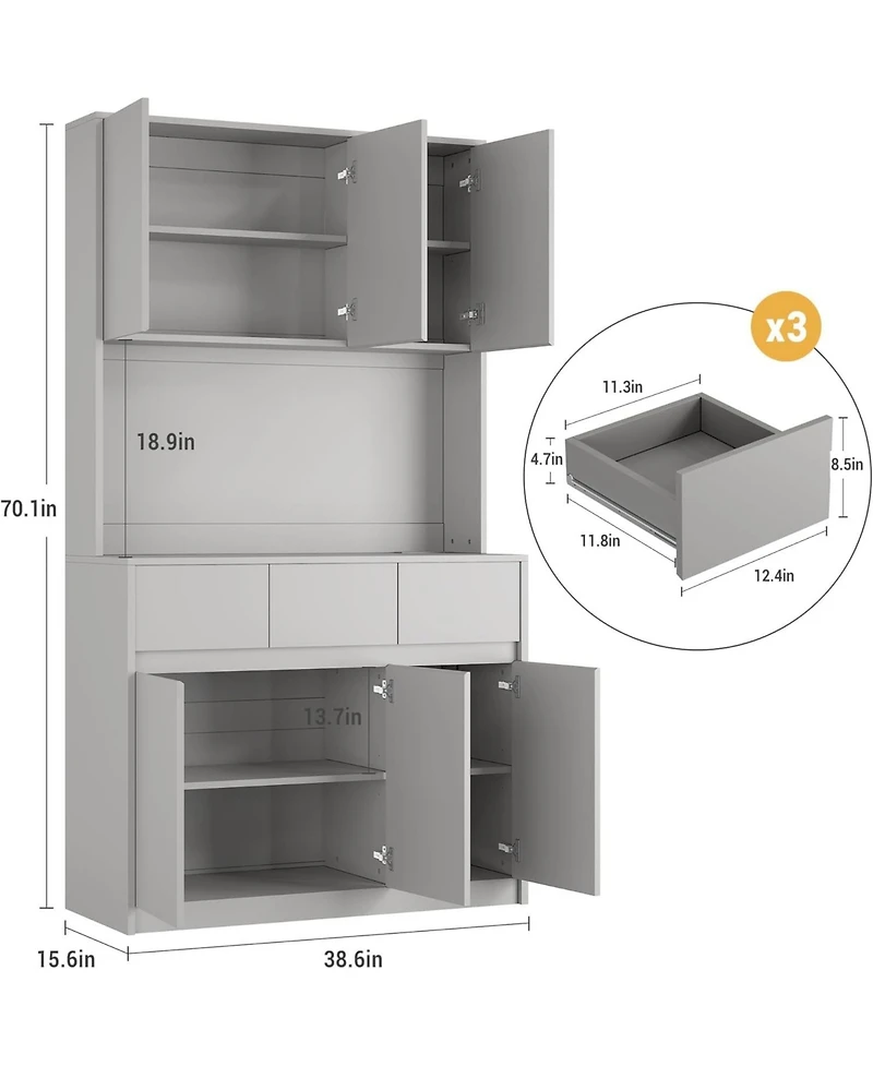 gaomon Kitchen Pantry Cabinet,71 in Tall Storage Cabinet with DoorsandShelves Adjustable, Kitchen Storage Hutch with Microwave Shelf