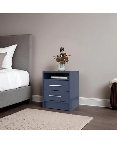 Fm Furniture Nightstand, 2 Drawers, Open Shelf, Modern Bedroom Storage