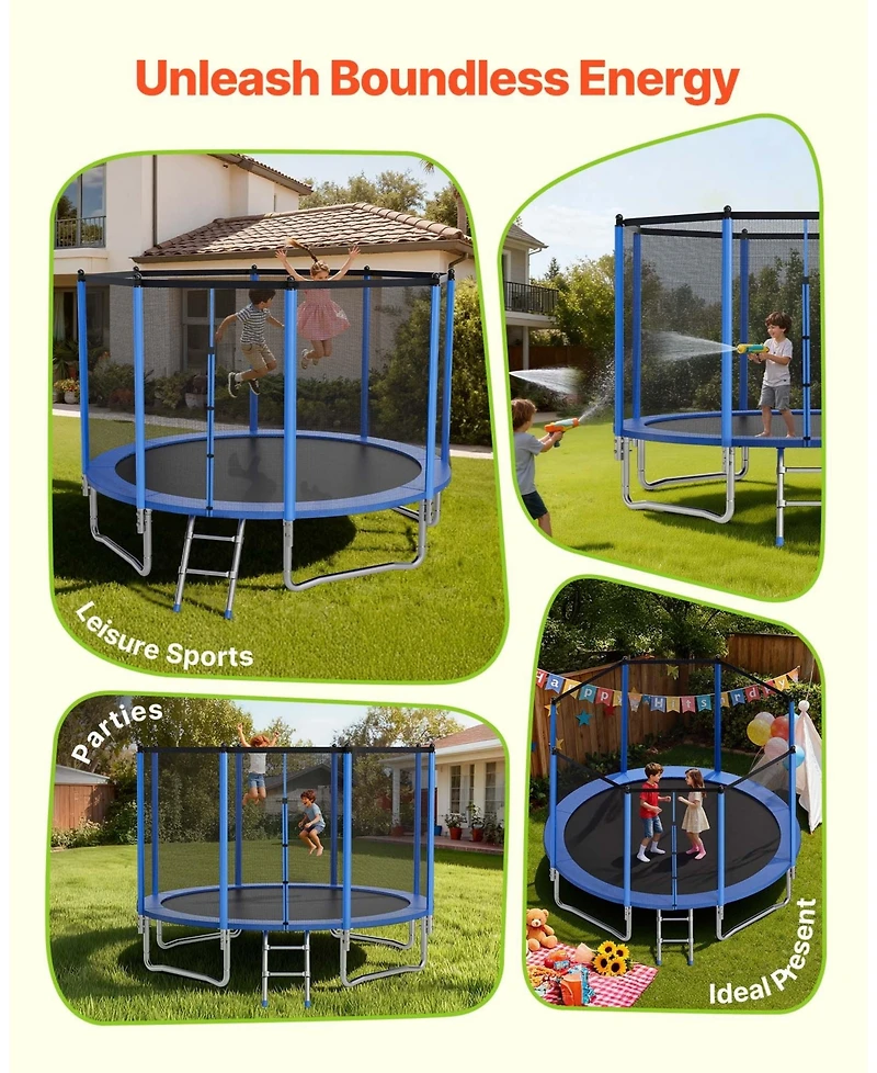Mecale 12 Ft Outdoor Trampoline with Enclosure Net 400 lbs Capacity