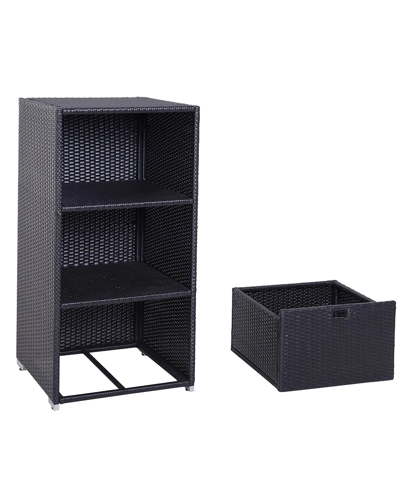 Outsunny Pe Rat Pool Towel Rack with 2 Storage Shelves Basket