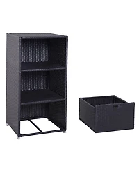 Outsunny Pe Rat Pool Towel Rack with 2 Storage Shelves Basket