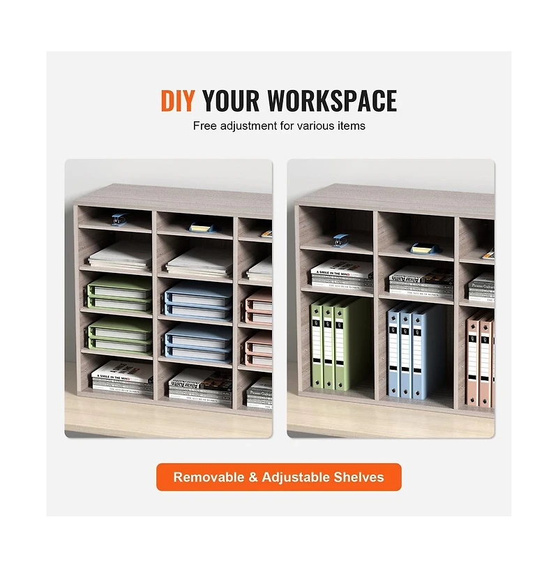 Sugift 27-Compartment Wood Literature Organizer with Adjustable Shelves for Mail Sorting and File Management