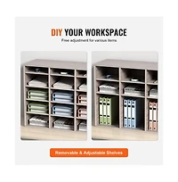 Sugift 27-Compartment Wood Literature Organizer with Adjustable Shelves for Mail Sorting and File Management