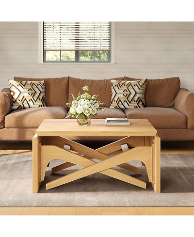 Rainsken 2-in-1 Transformer Coffee Table and Expandable Dining Table for 3, Space-Saving Design with Adjustable Height for Small Apartments