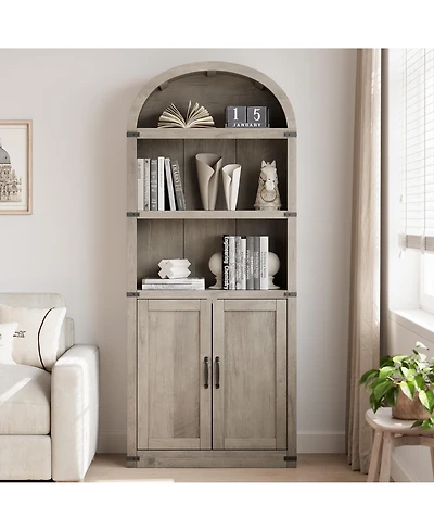 gaomon Bookcase with Doors Arched Bookshelf 71.65 in Tall Bookcase Farmhouse Cabinet with Shelves