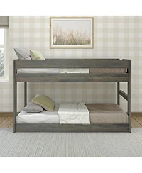 Max & Lily Twin over Low Bunk Bed, Modern Farmhouse Solid Wood Beds for Kids, Driftwood