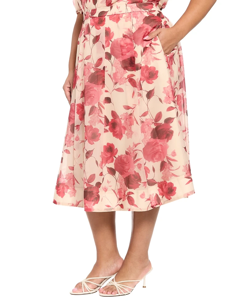 Muse Plus Pleated Organza Midi Skirt