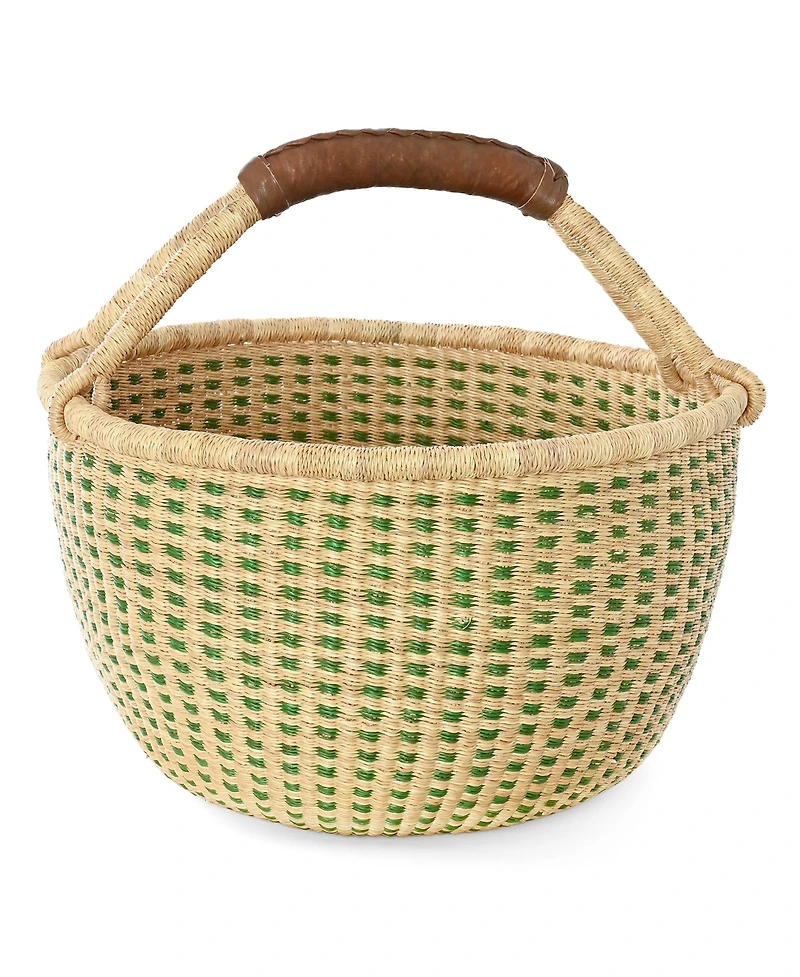 African Modern, Forest Green and Natural Checked Bolga Basket