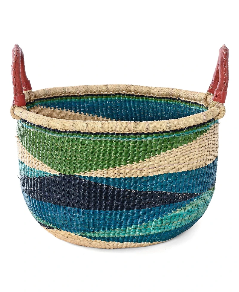 African Modern, Triangle Design Bolga Basket with Leather Handles