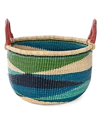 African Modern, Triangle Design Bolga Basket with Leather Handles