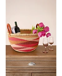 African Modern, Triangle Design Bolga Basket with Leather Handles