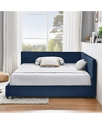 Rainsken Full Daybed L-Shaped, Modern Velvet Upholstered Sofa Day Bed, with Wood Slats, for Living Room Bedroom Guest Room, No Box Spring Needed