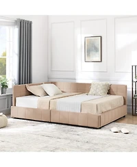 Rainsken Storage Upholstered Tufted Bed Frame, with 2 Drawers, Velvet Corner Frame Full, No Box Spring Needed