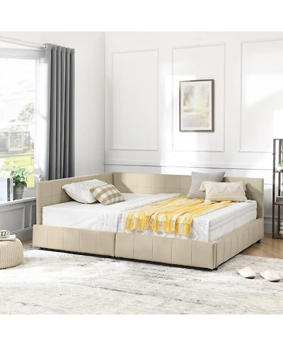 Rainsken Storage Upholstered Tufted Bed Frame, with 2 Drawers, Velvet Corner Frame Full, No Box Spring Needed