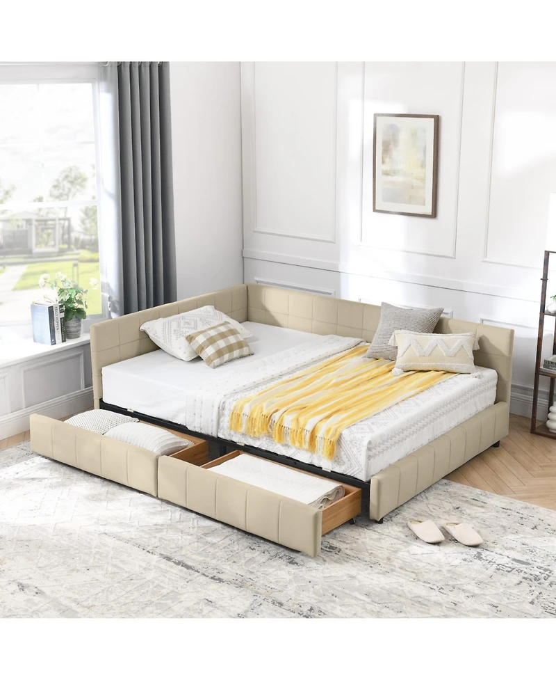 Rainsken Storage Upholstered Tufted Bed Frame, with 2 Drawers, Velvet Corner Frame Full, No Box Spring Needed