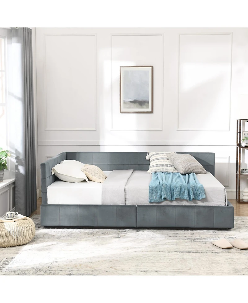 Rainsken Storage Upholstered Tufted Bed Frame, with 2 Drawers, Velvet Corner Frame Full, No Box Spring Needed