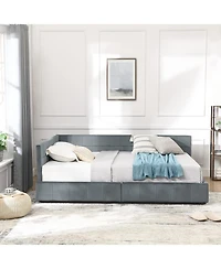 Rainsken Storage Upholstered Tufted Bed Frame, with 2 Drawers, Velvet Corner Frame Full, No Box Spring Needed