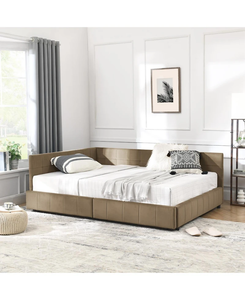 Rainsken Storage Upholstered Tufted Bed Frame, with 2 Drawers, Velvet Corner Frame Full, No Box Spring Needed