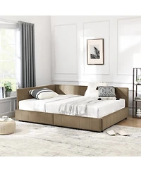 Rainsken Storage Upholstered Tufted Bed Frame, with 2 Drawers, Velvet Corner Frame Full, No Box Spring Needed