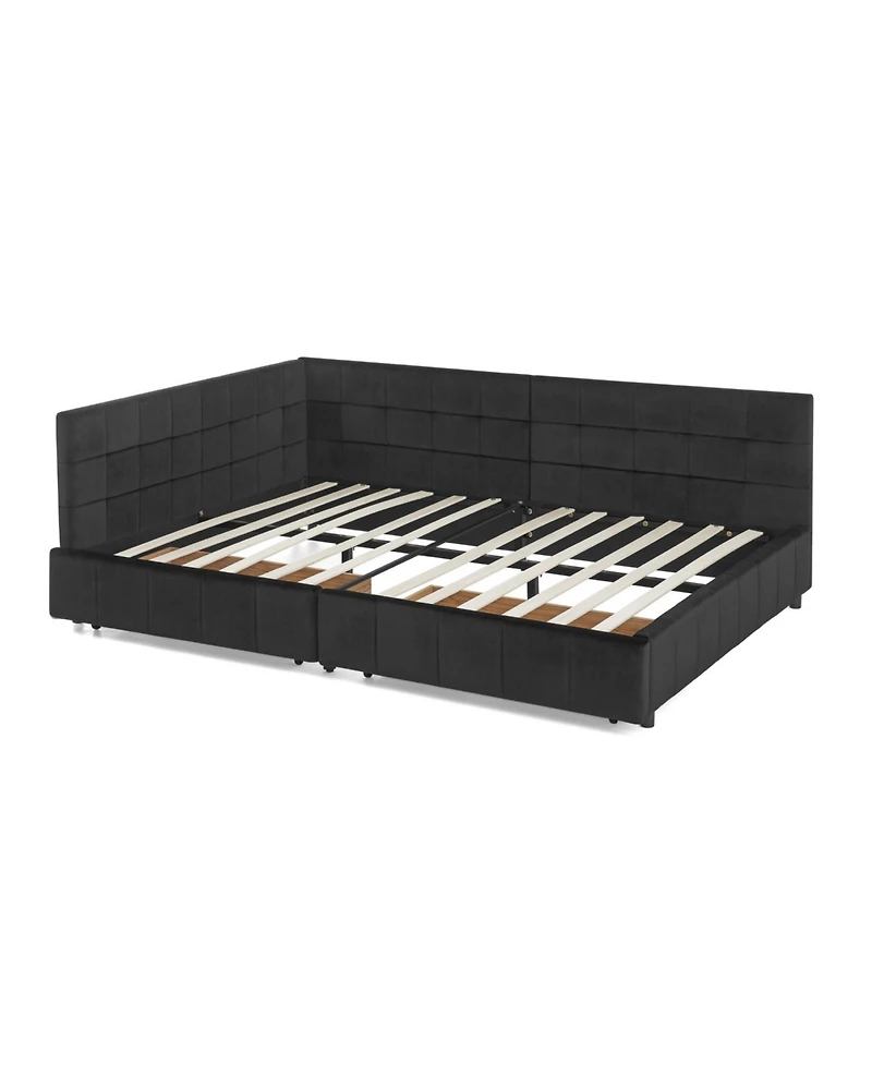 Rainsken Storage Upholstered Tufted Bed Frame, with 2 Drawers, Velvet Corner Frame Full, No Box Spring Needed