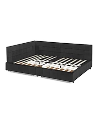 Rainsken Storage Upholstered Tufted Bed Frame, with 2 Drawers, Velvet Corner Frame Full, No Box Spring Needed