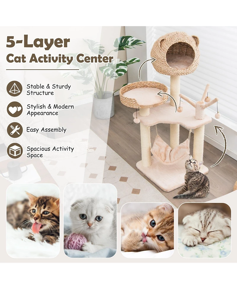 Cozito Cat Tree Multi-Level with Condo Hammock and Hanging Balls