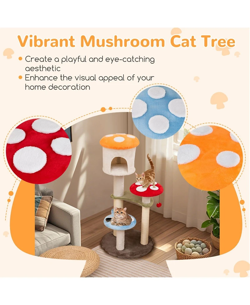 Cozito Cat Tree Mushroom Style with Sisal Posts and Top Condo