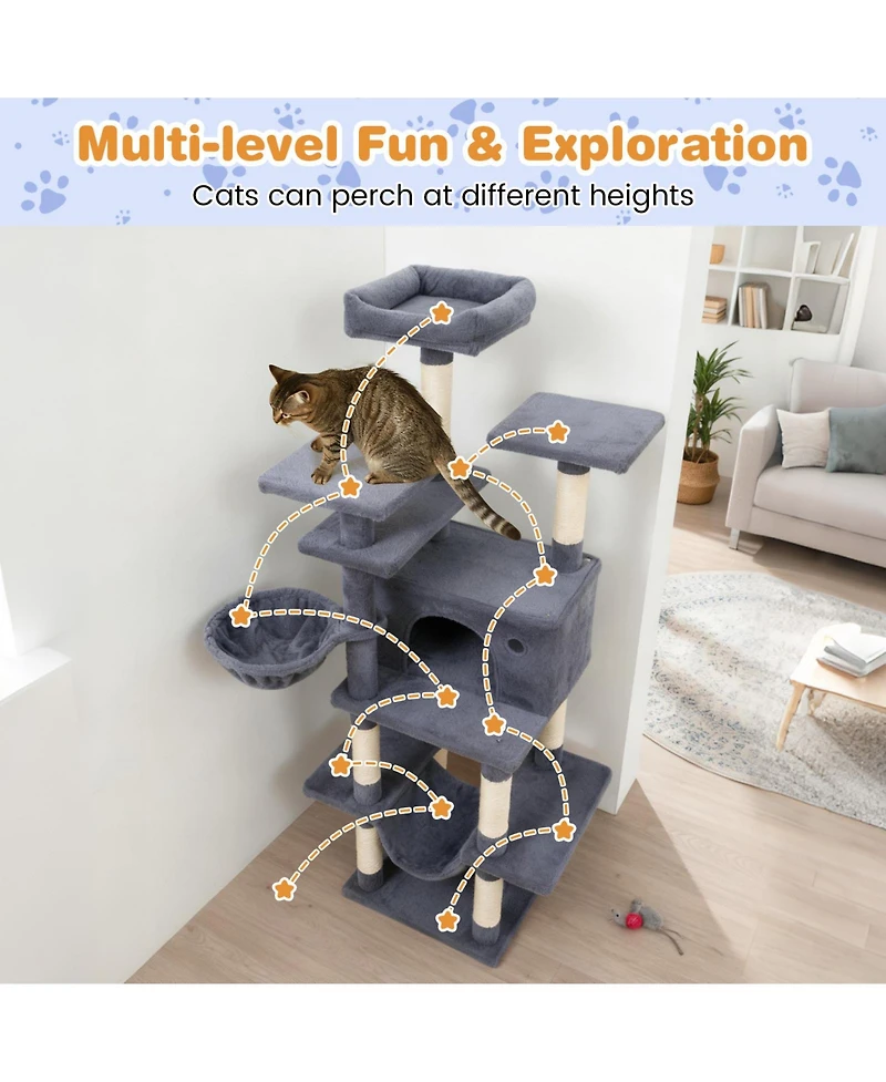 Cozito Cat Tree 63 inch Tall for Indoor Cats Multi-Level Tower