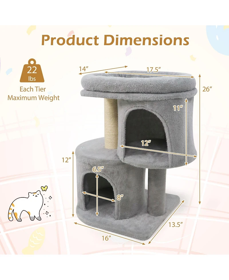 Cozito Cat Tower 26 inch with Padded Plush Perch and Dual Condos