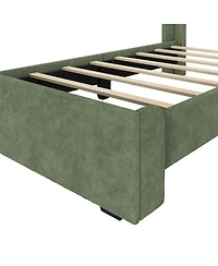 Max & Lily Upholstered Bed with Rectangular Headboard Drawer Side Storage