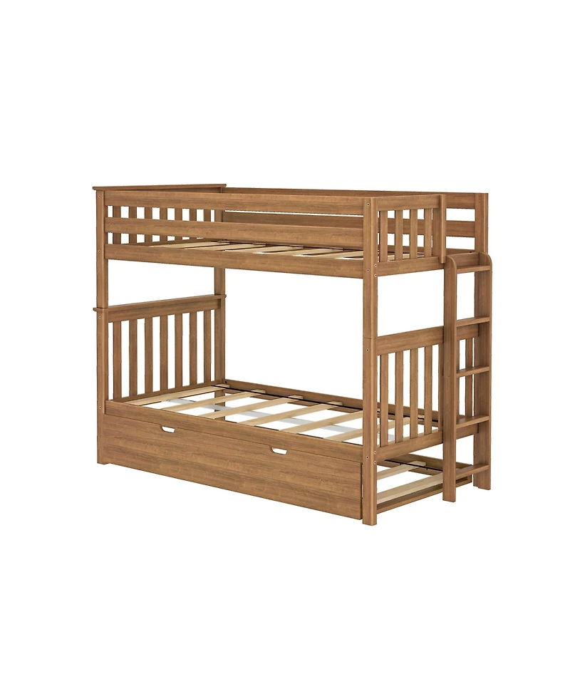 Max & Lily Bunk Bed with Ladder on End and Trundle, Twin-Over-Twin Frame for Kids