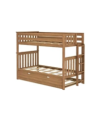 Max & Lily Bunk Bed with Ladder on End and Trundle, Twin-Over-Twin Frame for Kids