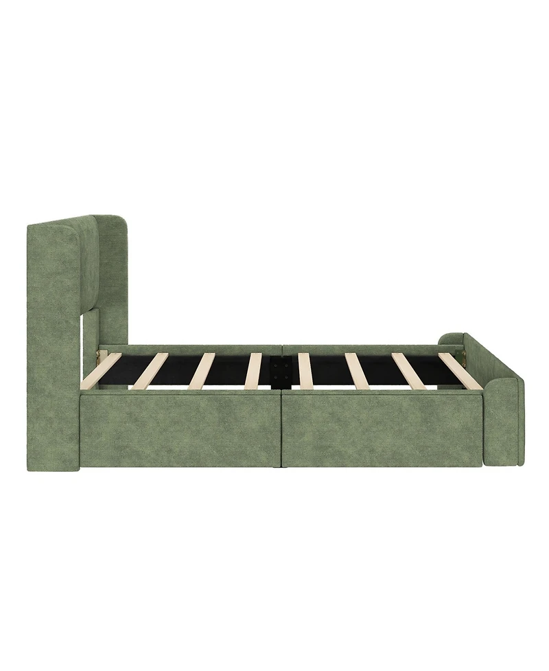 Max & Lily Upholstered Bed with Rectangular Headboard Drawer Side Storage