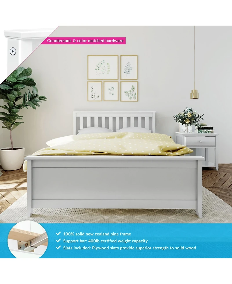 Max & Lily Bed Frame with Headboard, Solid Wood Platform for Kids