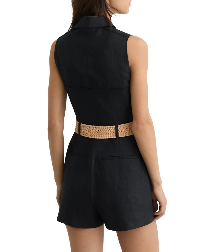 Reiss Women's Linen Sleeveless Belted Rompers