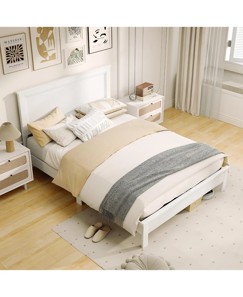 Slickblue Modern Platform Bed Frame with Tall Headboard, Strong Slat Support, Noise Free Design