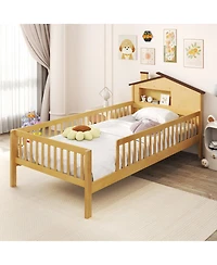 Slickblue Kids Montessori House Bed with Headboard and Storage Shelf
