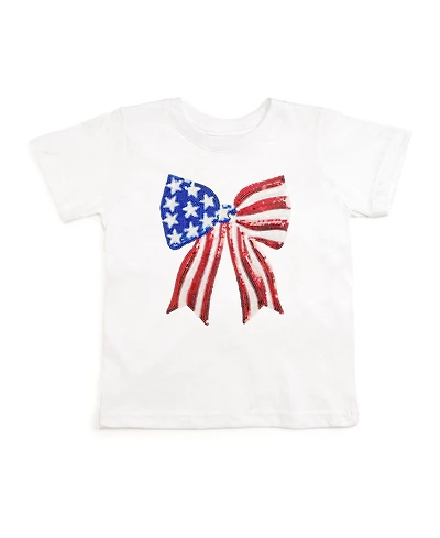 Sweet Wink Baby Girls Patriotic Sequin Bow Patch Short Sleeve T-Shirt