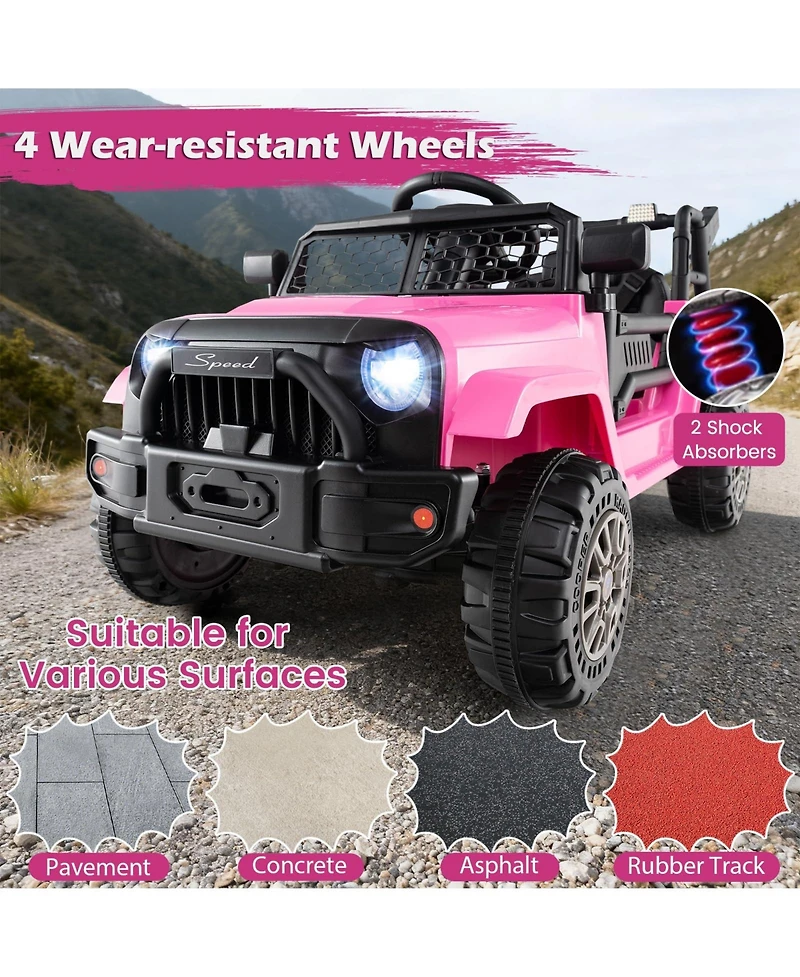 Mecale Kids Ride On Utv Car with Detachable Trailer 12V Battery Powered Ride On Truck-Pink