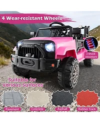 Mecale Kids Ride On Utv Car with Detachable Trailer 12V Battery Powered Ride On Truck-Pink