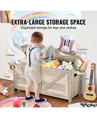 Gouun Wooden Toy Chest for Kids with Safety Hinge Flip Top Lid and Bench Seat