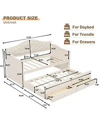 Clihome Twin Daybed with 2 Storage Drawers, Wooden Sofa Bed Upholstered Button Tufted Backrest for Living Room