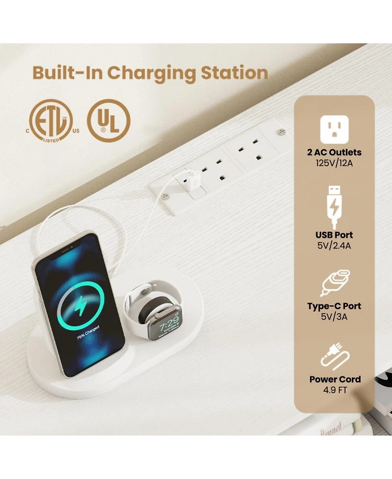 Gouun 77 in Led Tv Stand with Power Outlets and Tempered Glass Shelves