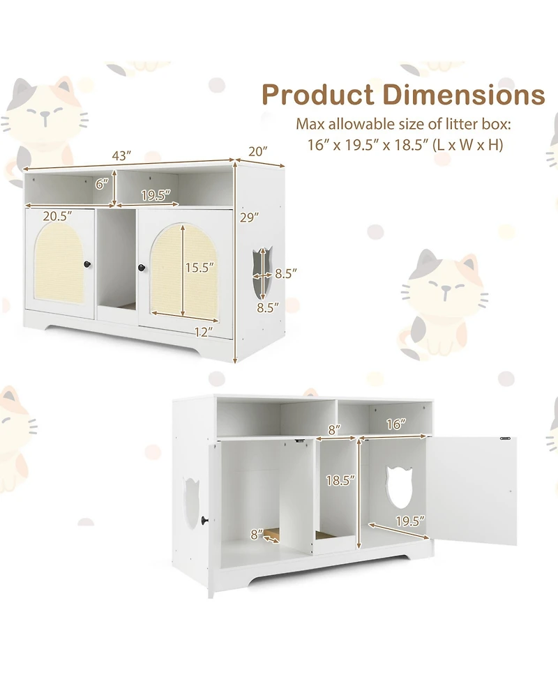 Cozito Cat Litter Box Enclosure 43 in Double Room with Sisall