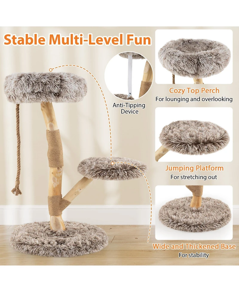 Cozito Cat Tree Modern Wooden with Perch and Jute Scratch Posts