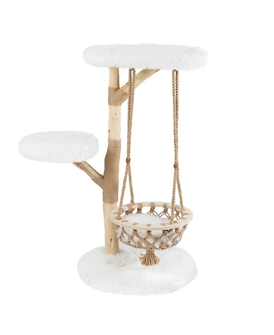 Cozito Cat Tree 48 inch Solid Wood with Hanging Cradle and Jute Post