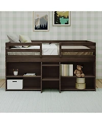 Max & Lily Solid Wood Modern Farmhouse Low Loft Bed, Bed Frame for Kids with 2 Bookcases