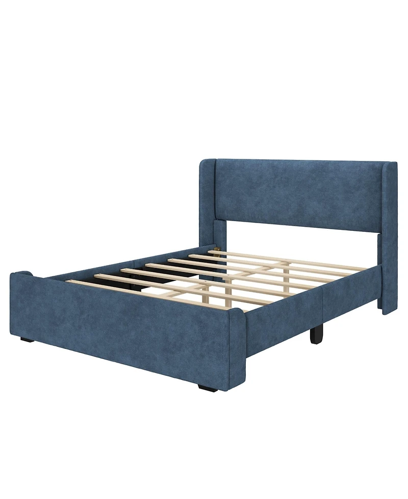 Max & Lily Full Upholstered Rectangular Headboard Platform Bed Frame with 2 Drawer Side Storage